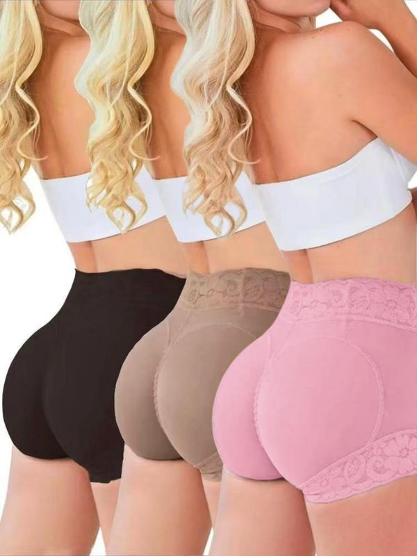 Women's Plain Contrast Lace High Waist Shapewear Shorts, Comfy Tummy Control Butt Lift Shapewear Bottoms, Ladies Shapewear Bottoms