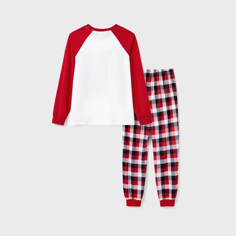 PatPat Christmas Movie Night Red Plaid Pajamas Raglan Sleeves Santa and Snowman Pattern