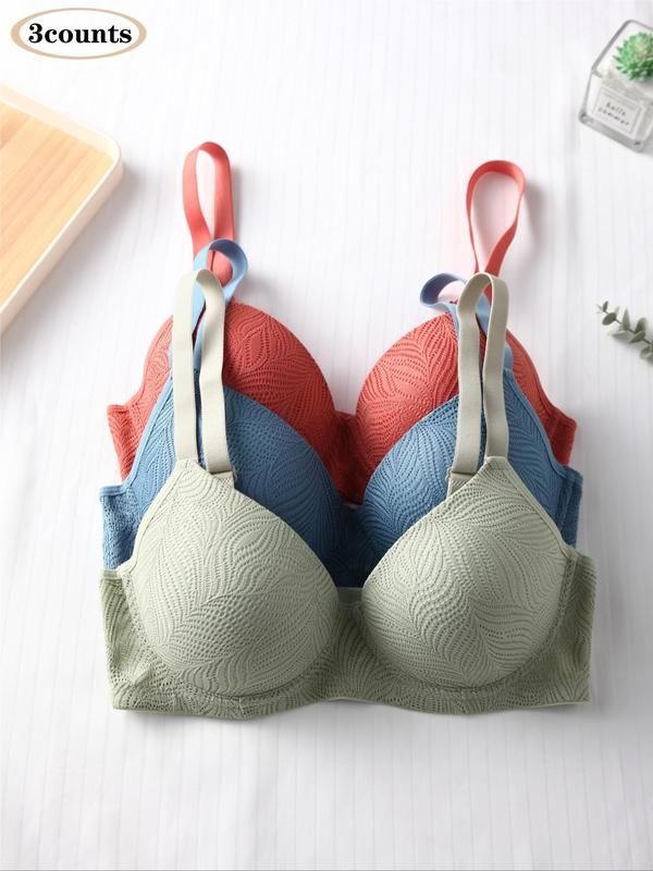 Women's Solid Color Lace Underwire Bra, Chic Casual Comfortable Breathable Adjustable Straps Push Up Lingerie Top, Lingerie for All Seasons
