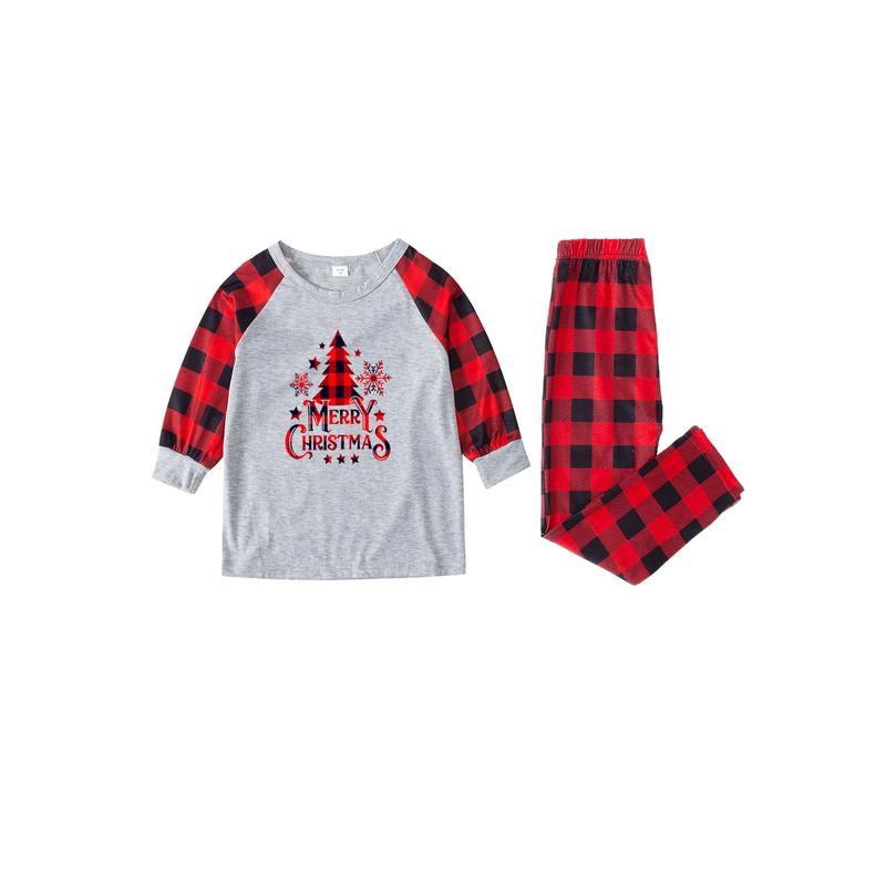 Family Matching Christmas Pajamas Sets Long Sleeve Letter Print Tops + Plaid Pants or Long Sleeve Patchwork Jumpsuit