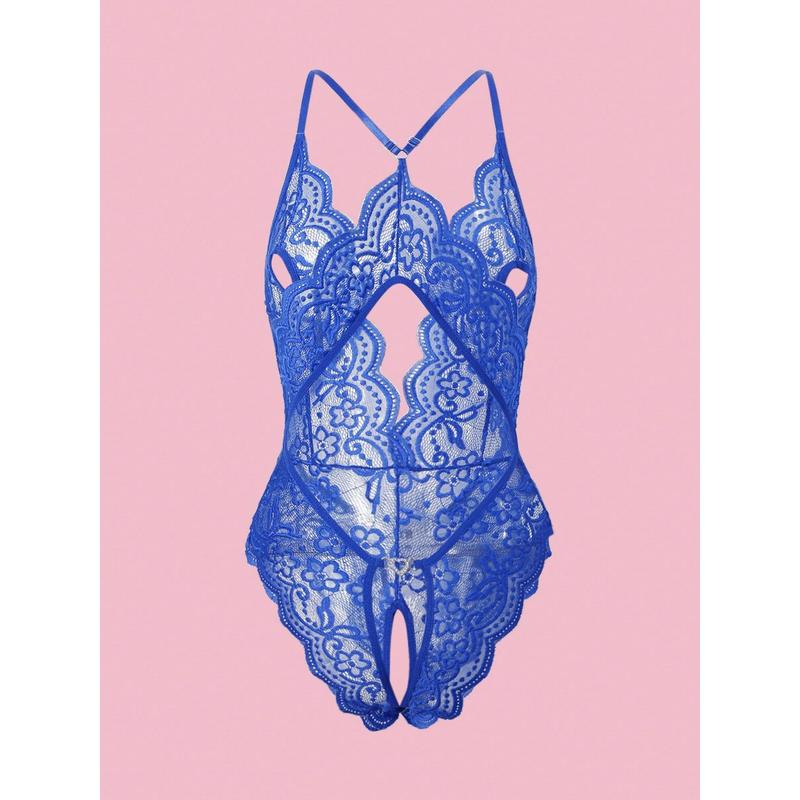 Deep V Lace Backless Bodysuit, Crotchless Open Bra Erotic Lingerie & Underpants, Women's Sexy Clothing