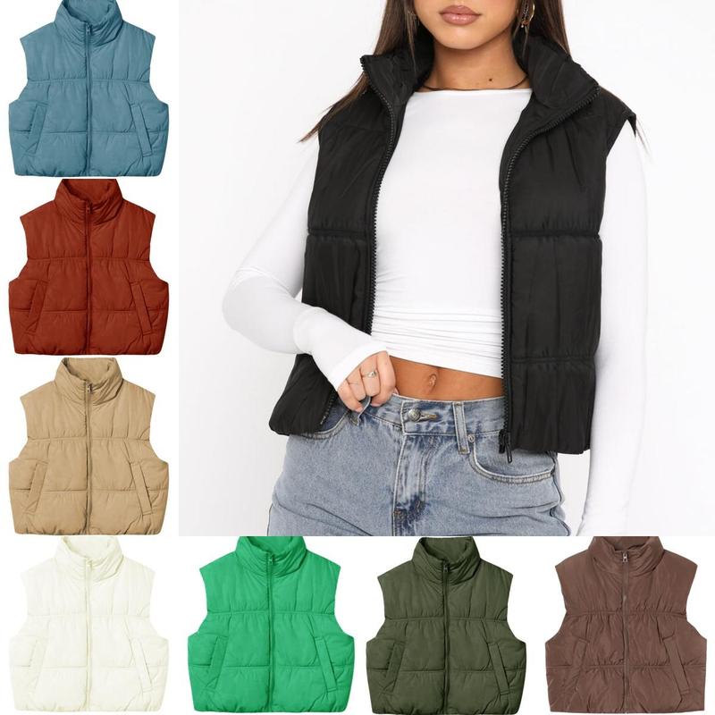 LianLive Women‘s Cropped Puffer Vest Zip Up Stand Collar Lightweight Sleeveless Padded Gilet with Pockets Women's Cropped