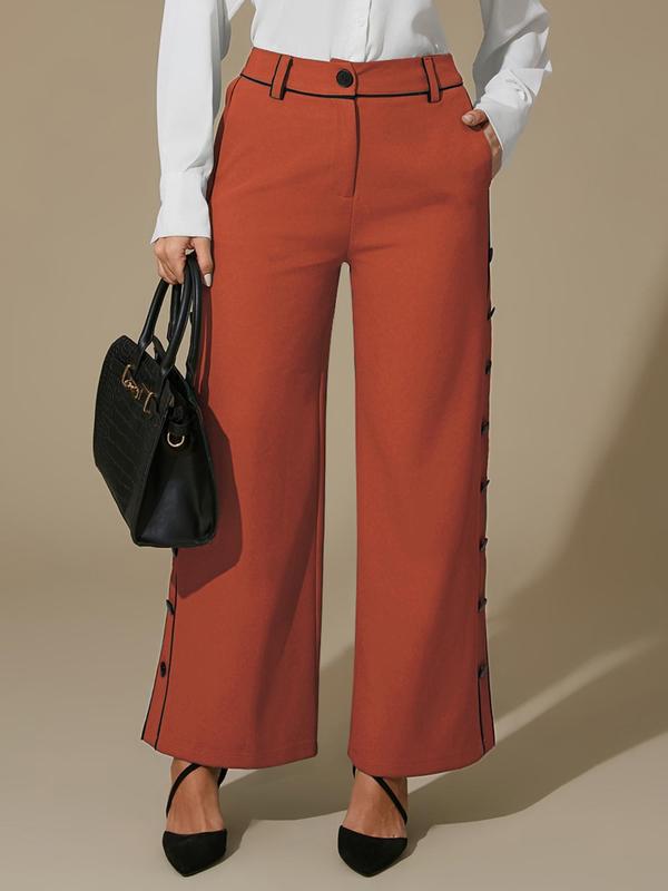 Women's Colorblock Button Wide Leg Pants, Casual Comfy High Waist Trousers for Daily Wear, Ladies Bottoms for All Seasons