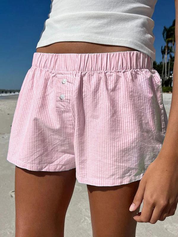 Women's Striped Print Button Shorts, Casual Drop Waist Shorts for Summer, Shorts for Women, Ladies Back To School Summer Bottoms for Daily Wear