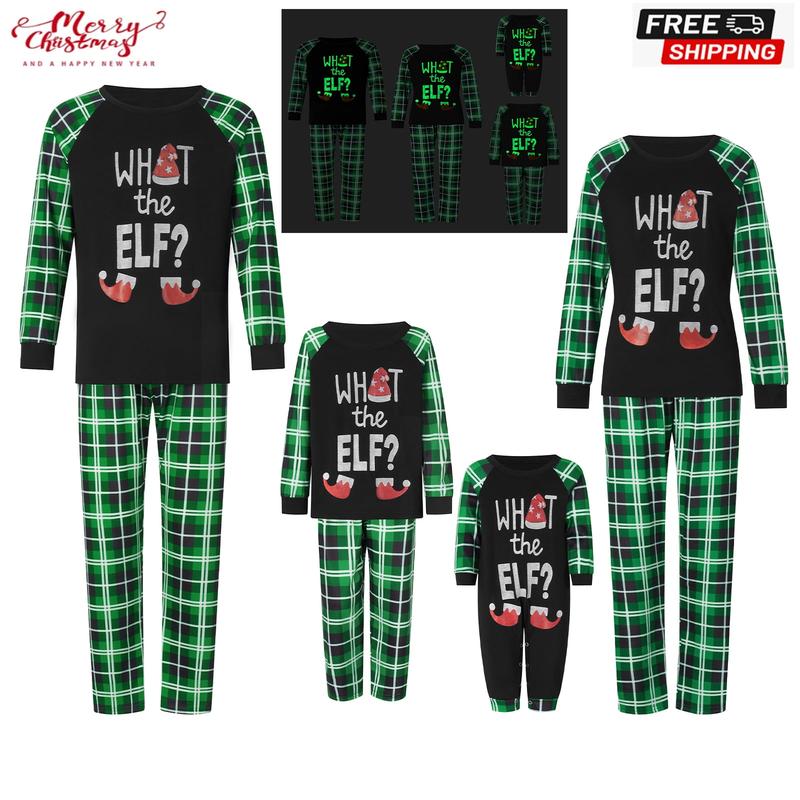 Glow in the Dark Matching Christmas Family Pajamas Set Holiday Elf Pajamas 2Pcs Pjs Set