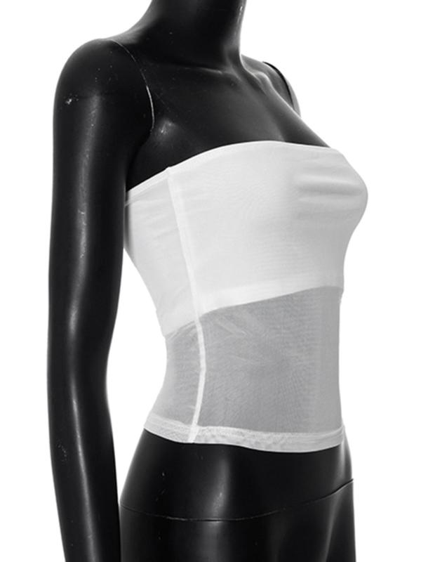 Women's Galentine Day Solid Contrast Mesh Sheer Backless Skinny Tube Top, Y2K Slim Minimalist Strapless Sleeveless Top for Holiday Vacation Outdoor, Sexy Clothes for Lady, Summer Outfits 2024,  Basic Comfort Womenswear, Brandy Tops