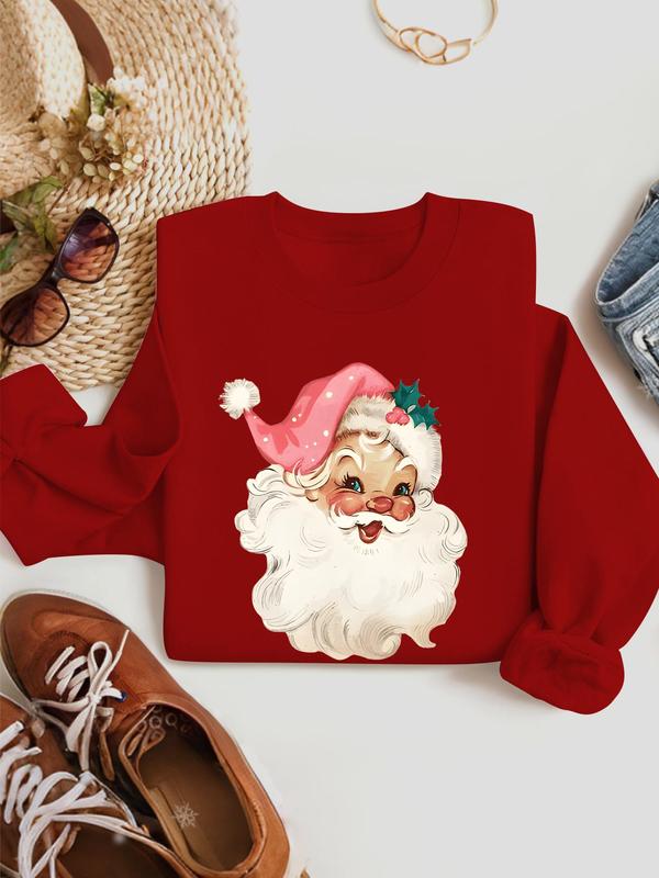 Women's Christmas Print Drop Shoulder Sweatshirt, Casual Long Sleeve Round Neck Pullover for Fall & Winter, Ladies Clothes for Daily Wear