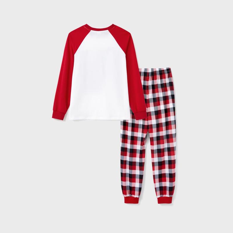 PatPat Christmas Movie Night Red Plaid Pajamas Raglan Sleeves Santa and Snowman Pattern