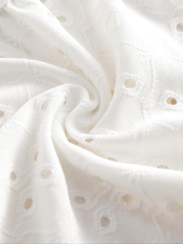 Women's Plain Eyelet Embroidery Ruched Peplum Tube Top, Casual Frill Trim Knot Front Backless Top for Summer, Women's Clothing for Daily Wear