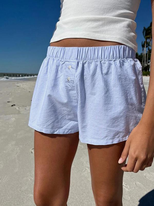 Women's Striped Print Button Shorts, Casual Drop Waist Shorts for Summer, Shorts for Women, Ladies Back To School Summer Bottoms for Daily Wear