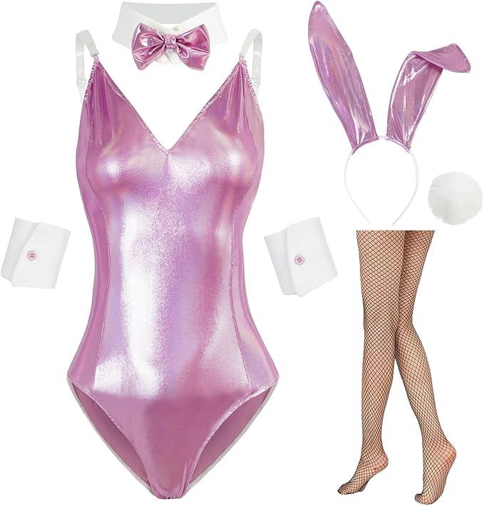 Womens Bunny Costume Girl Bodysuit Halloween Role Play Bunny Outfit with Ear Collar Bow Tie Cuffs Stockings playboy bunny costume sexy costume sexy lingerie