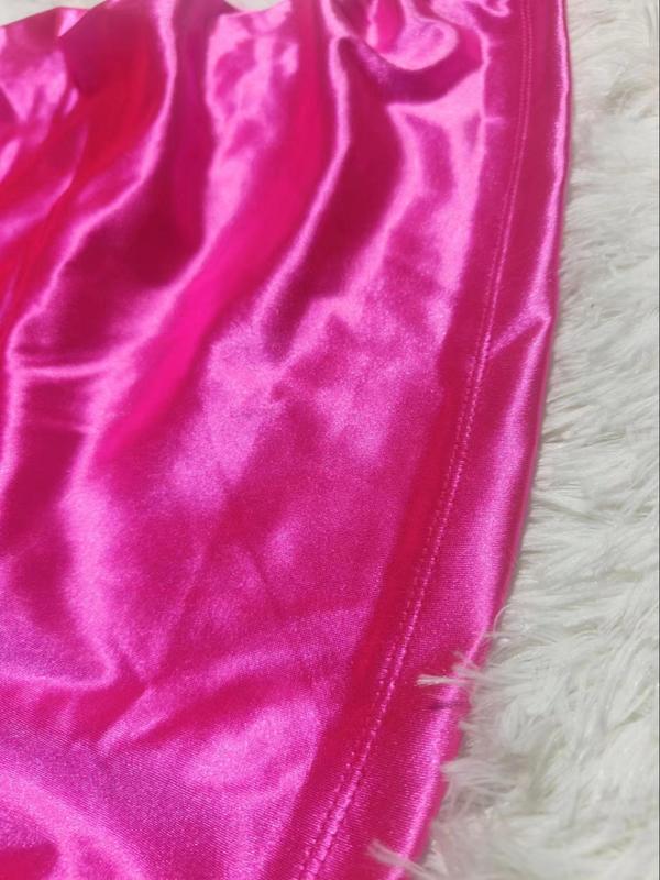 Plus Size Plain Criss Cross Backless Corset Satin Cami Nightdress, Elegant Adjustable Spaghetti Strap Nightgown, Women's Sleepwear for All Seasons