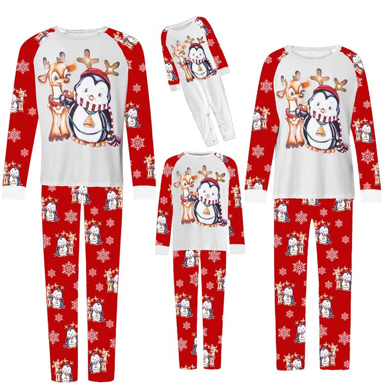 Matching Christmas Pajamas For Family, Long Sleeve Christmas Cartoon Elk Print Tops Trousers Suit