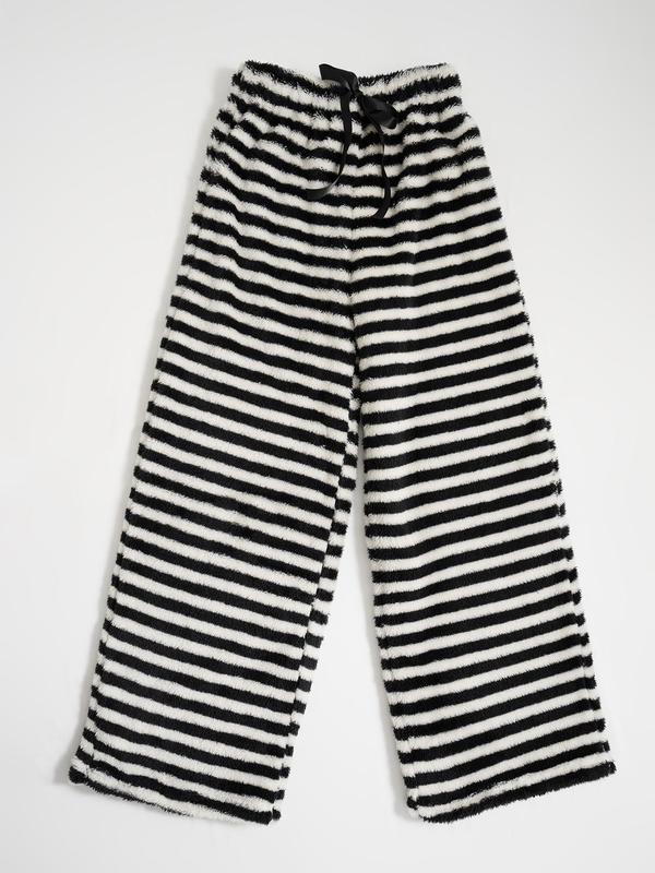 Women's Leopard Print Bow Decor Wide Leg Pants, Casual Comfy Trousers for Daily Wear, Ladies Bottoms for Fall & Winter