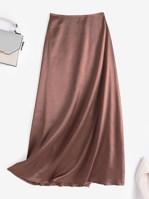 Women's Solid High Waist Satin Skirt, Elegant Fashion Long Skirt for Party Dating Wear, Ladies Bottoms for All Seasons