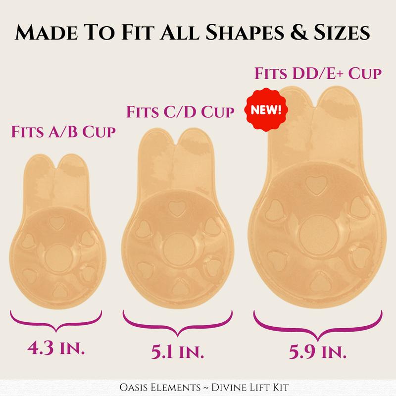 Divine Lift Kit - REUSABLE Sticky Bunny Bra with Boobtape and Reusable Silicone Nipple Covers - Breasts Coverage A-G Cup - Ultimate Breast Lift Set - Portable Travel Bag   Womenswear Seamless Women outfit enhancer Invisible Push-Up Skin Waterproof