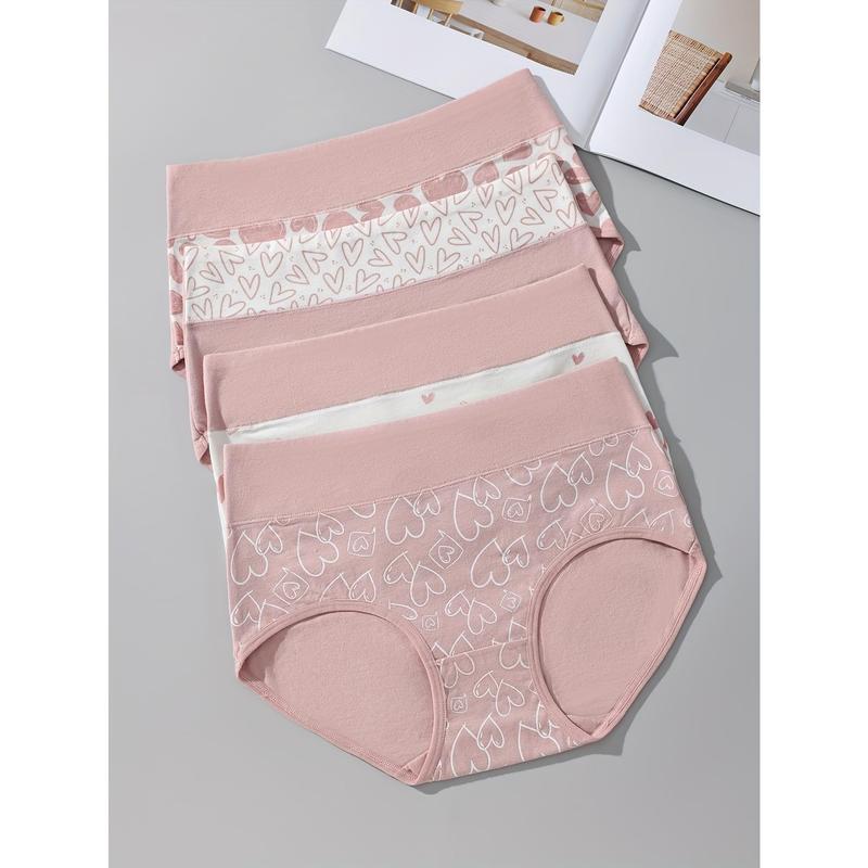 4pcs Cartoon Print Colorblock Briefs, Soft & Comfort High Waist Intimates Panties, Women's Lingerie & Underwear