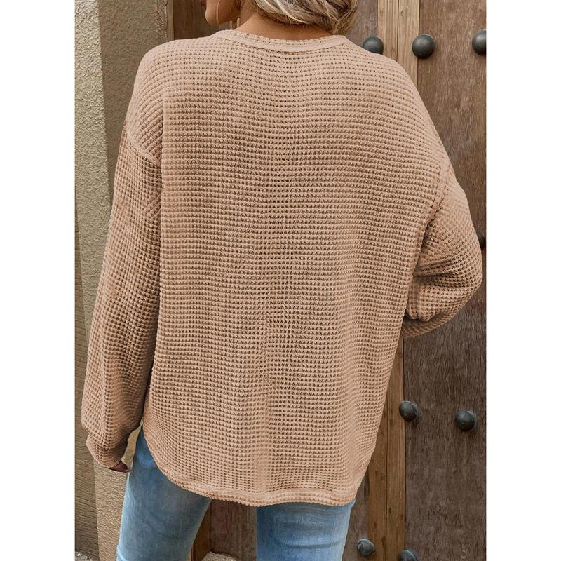 Dokotoo Womens Tops 2024 Long Sleeve Crewneck Waffle Knit Shirts Business Casual Blouses Basic Shirts