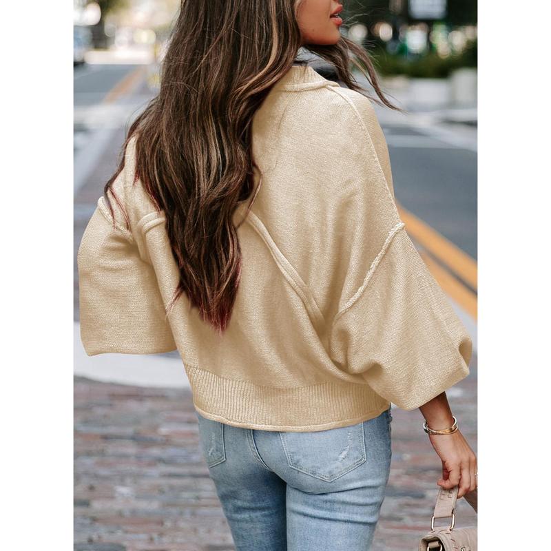 Dokotoo Women's Lantern Sweater 2024 Fall Winter Long Sleeve Casual Tops Ribbed Hem Knitwear Pullover