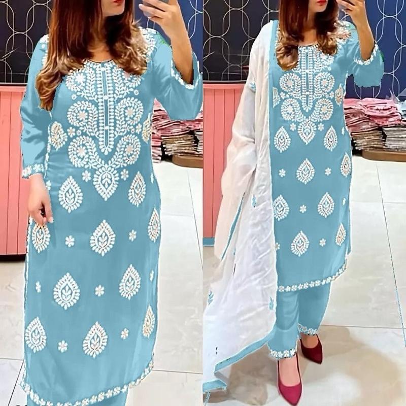 Reyon Kurta Set with White Dupatta for Women - Traditional Dress