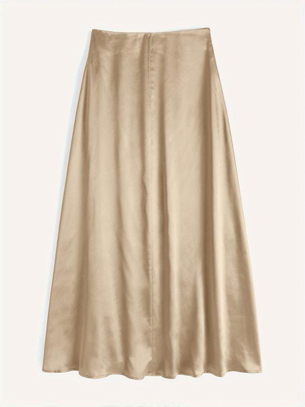 Women's Solid High Waist Satin Skirt, Elegant Fashion Long Skirt for Party Dating Wear, Ladies Bottoms for All Seasons