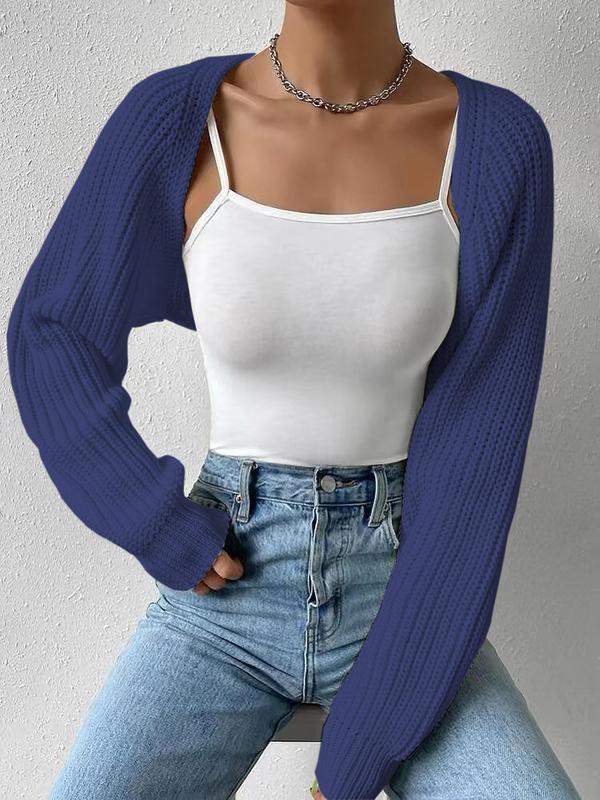 Women's Minimalist Plain Raglan Sleeve Crop Cardigan Sweater, Comfort Basic Cardigans, Back To School Clothes, Soft Comfort Long Sleeve Open Front Knitwear Tops for Daily Wear, Birthday Outfits, Cardigan for Women, Fall Outfits