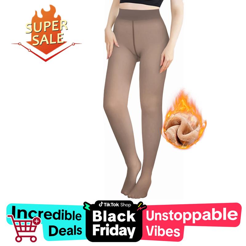 [blackfriday sale] Fleece Lined Tights ，Sheer Women Fake Translucent， Warm Pantyhose Leggings Sheer， Thick Tights for Winter ，Womens Opaque Fleece Lined Tights，Colorful Warm Winter Thermal Tights for Outdoor