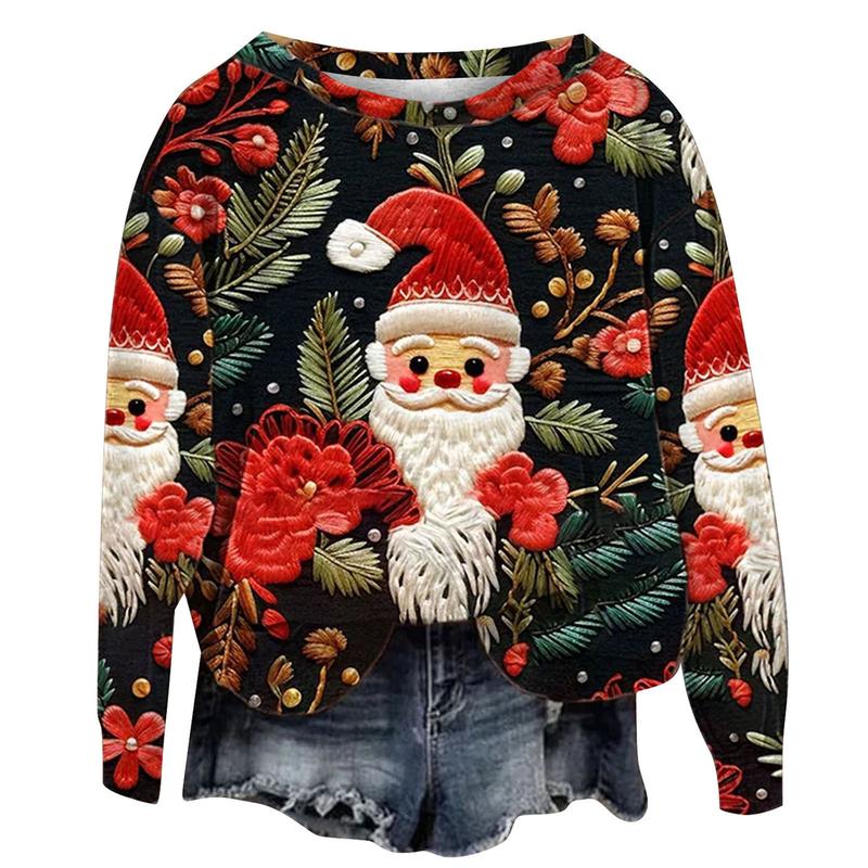 Christmas ugly women sweatshirt cute Santa Claus sweatshirt Casual Oversized  Crewneck Long sleeve 2024 fall & winter sweatshirt