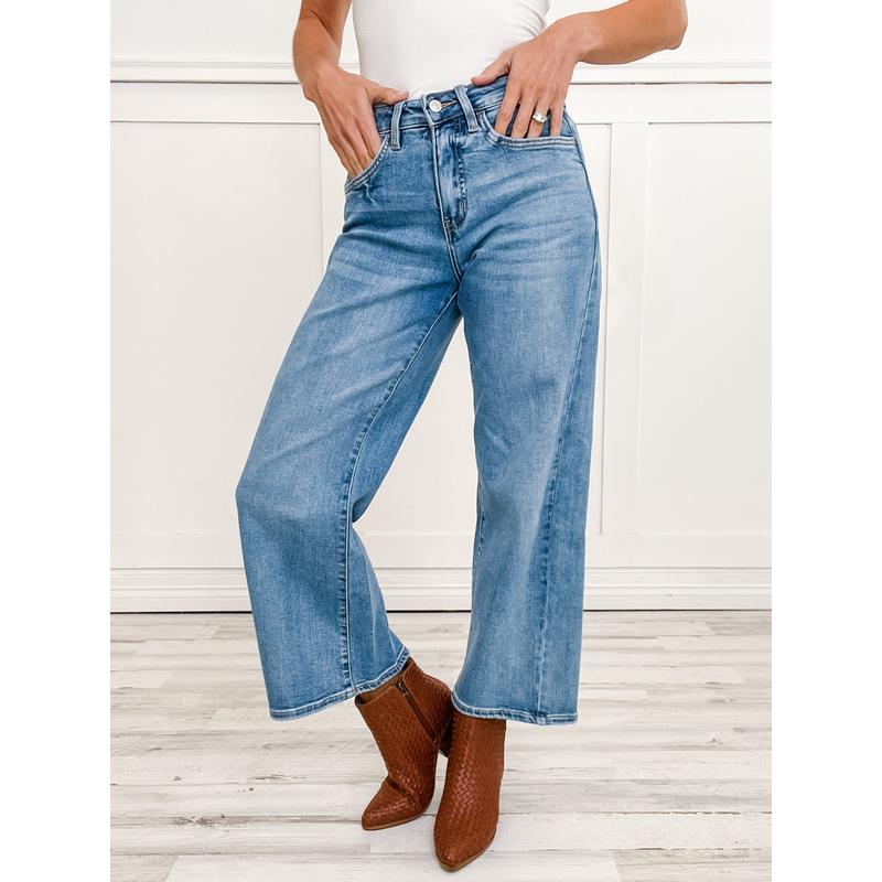 Vervet Tummy Control HIGH ROAD Hi-Rise Baggy Cropped Wide Leg Jeans