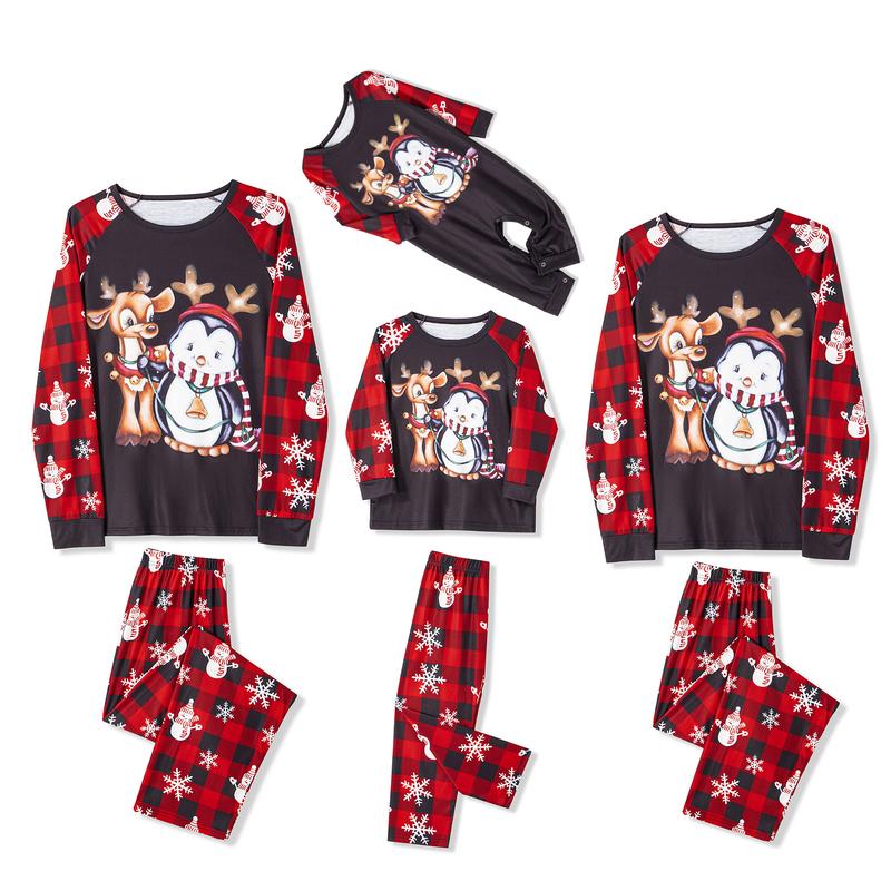 Matching Christmas Pajamas For Family, Long Sleeve Christmas Cartoon Elk Print Tops Trousers Suit
