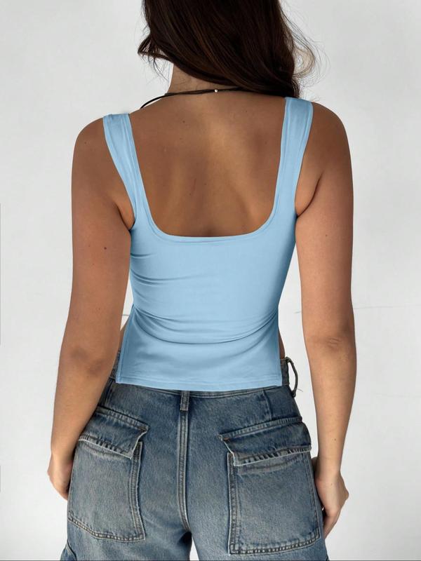 Women's Plain Split Hem Backless Crop Tank Top, Casual Ruched Sweetheart Neck Sleeveless Top for Summer, Ladies Clothes for Daily Wear