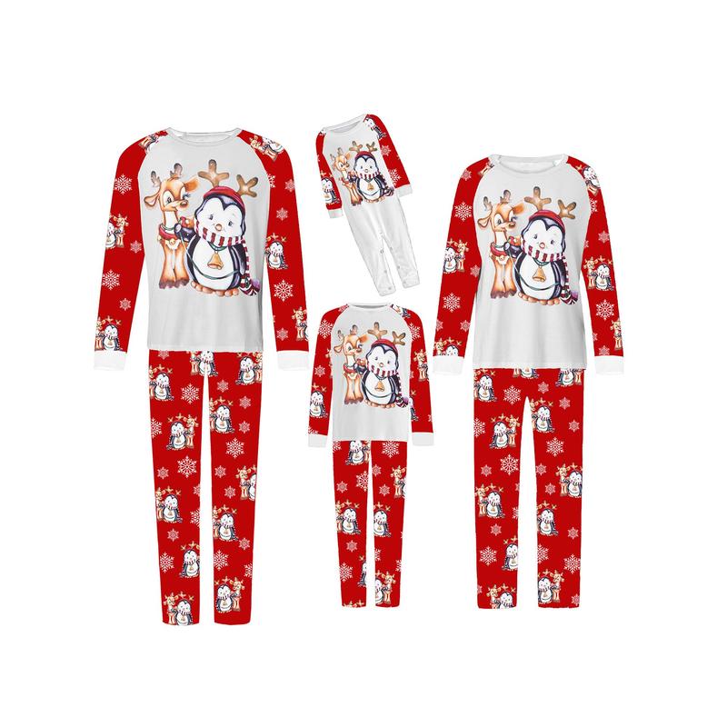 Matching Christmas Pajamas For Family, Long Sleeve Christmas Cartoon Elk Print Tops Trousers Suit