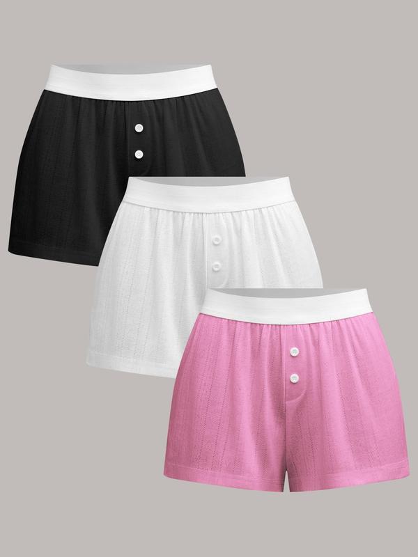 Women's Solid Button Front Hollow Out Shorts, Casual Comfy Breathable Straight Leg Shorts for Daily Wear, Ladies Bottoms for Summer