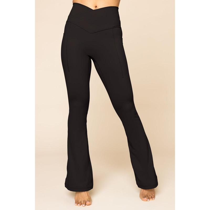 Crisscross Hourglass® Flared Leggings with Pockets - Black