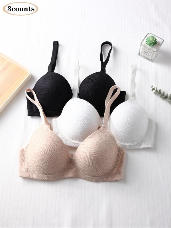Women's Solid Color Lace Underwire Bra, Chic Casual Comfortable Breathable Adjustable Straps Push Up Lingerie Top, Lingerie for All Seasons