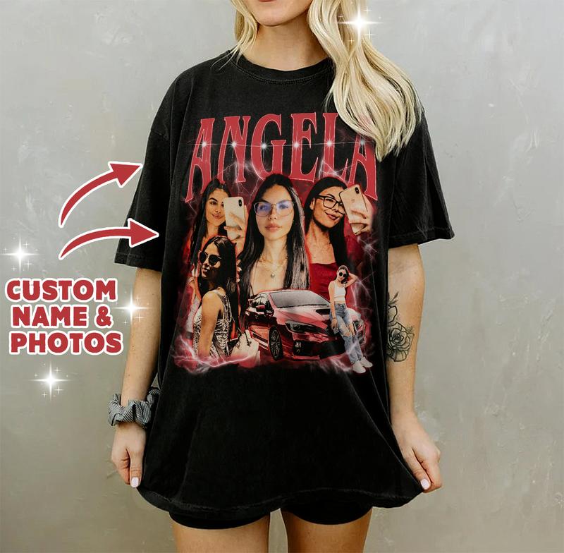 Custom Rap Tee shirt, Vintage Custom Photo Tee, Personalized Vintage 90s Outfit, Custom Birthday Gifts, Gift for Girlfriend, Gift for Boyfriend