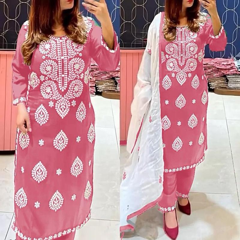Reyon Kurta Set with White Dupatta for Women - Traditional Dress