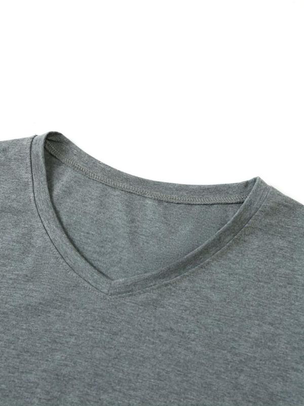  Solid Color V Neck Long Sleeve Tee, Casual Top, Basic T-Shirt for Spring & Fall, T Shirts for Women, Women's Plus Clothing for Daily Wear