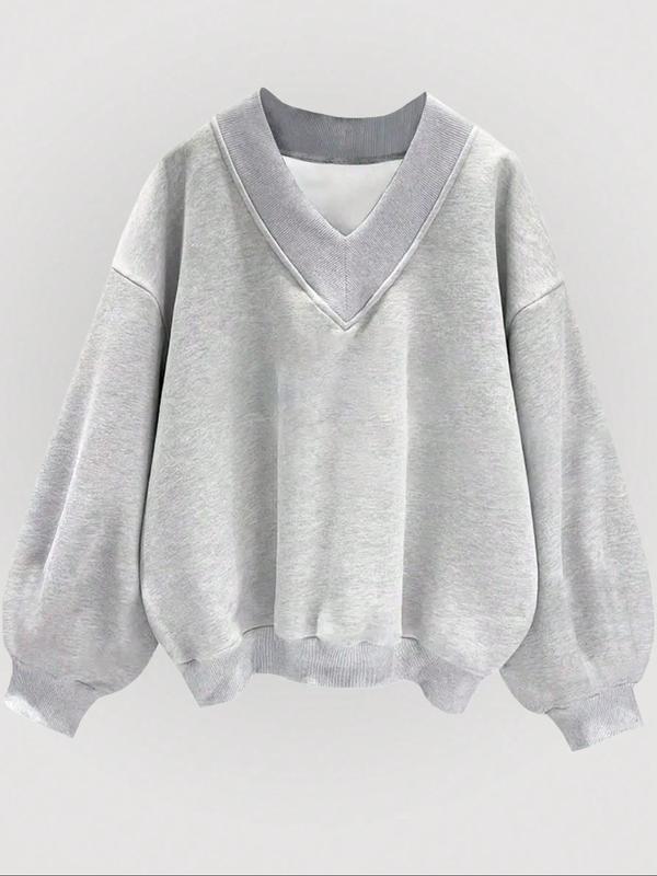 Women's Plain Drop Shoulder V Neck Sweatshirt, Casual Long Sleeve Sweatshirt for Daily Wear for Fall, Ladies Clothes for Fall, 90s Clothes, Fall Clothes, 90s Clothes