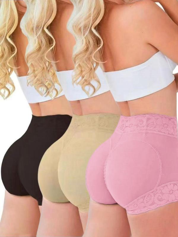 Women's Plain Contrast Lace High Waist Shapewear Shorts, Comfy Tummy Control Butt Lift Shapewear Bottoms, Ladies Shapewear Bottoms