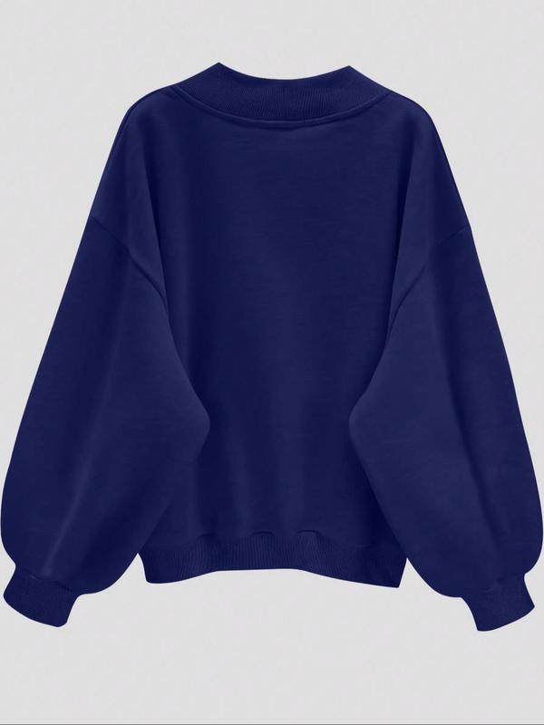 Women's Plain Drop Shoulder V Neck Sweatshirt, Casual Long Sleeve Sweatshirt for Daily Wear for Fall, Ladies Clothes for Fall, 90s Clothes, Fall Clothes, 90s Clothes