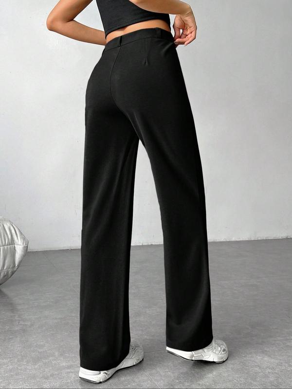 Women's Solid Button Fly Straight Leg Pants, Casual Comfy Trousers for Daily Wear, Ladies Bottoms for All Seasons