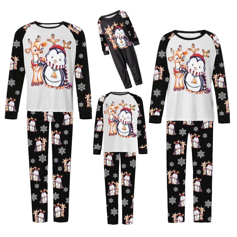Matching Christmas Pajamas For Family, Long Sleeve Christmas Cartoon Elk Print Tops Trousers Suit