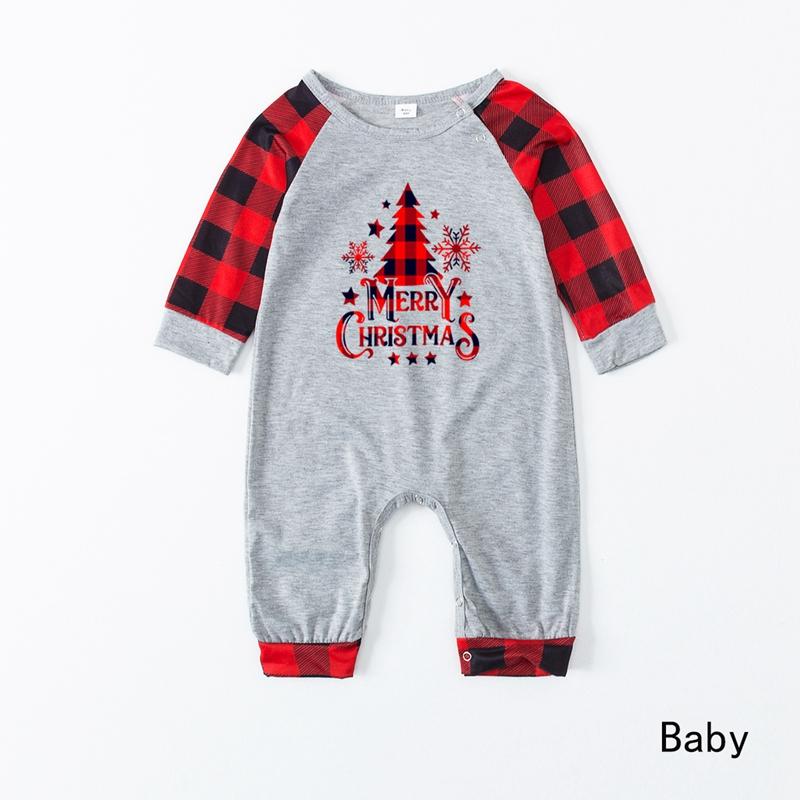 Family Matching Christmas Pajamas Sets Long Sleeve Letter Print Tops + Plaid Pants or Long Sleeve Patchwork Jumpsuit