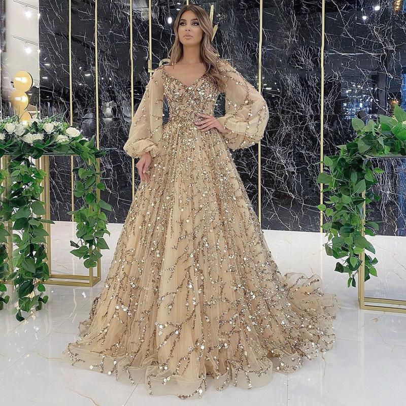 2024 Cross-Border New Arrival Gold Heavy Industry Beads Luxury Evening Dress Sexy Socialite Aura Queen Long Dress Ls7109 Formal Womenswear