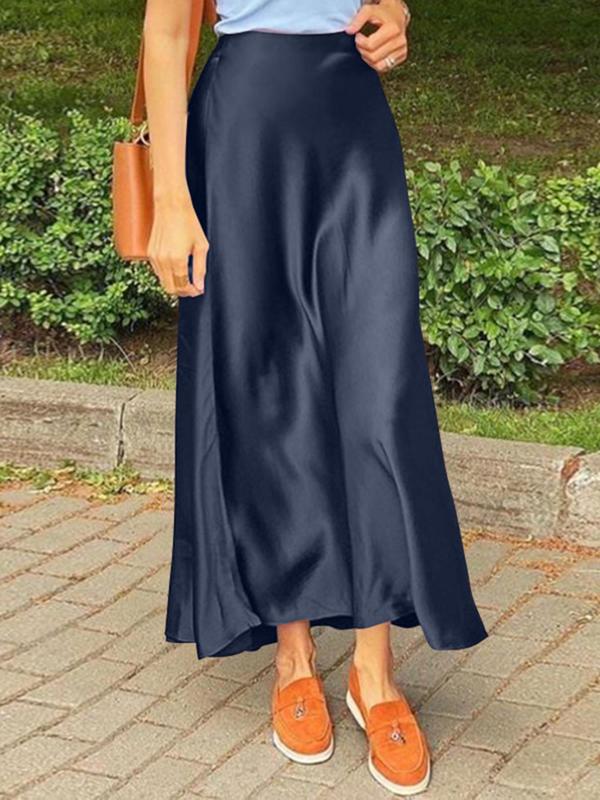 Women's Solid High Waist Satin Skirt, Elegant Fashion Long Skirt for Party Dating Wear, Ladies Bottoms for All Seasons