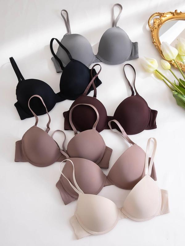 Women's Solid Underwire Bra, Casual Adjustable Strap Bra, Women's Lingerie for All Seasons