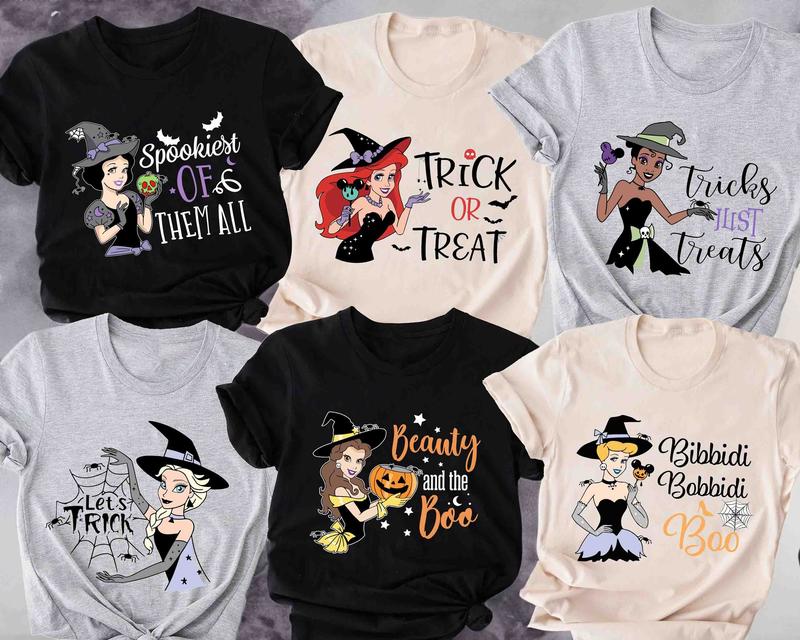 Vintage Disneyworld Princess Halloween All Characters Quotes Shirts, Spooky Season Group Matching Shirt For Men And Women