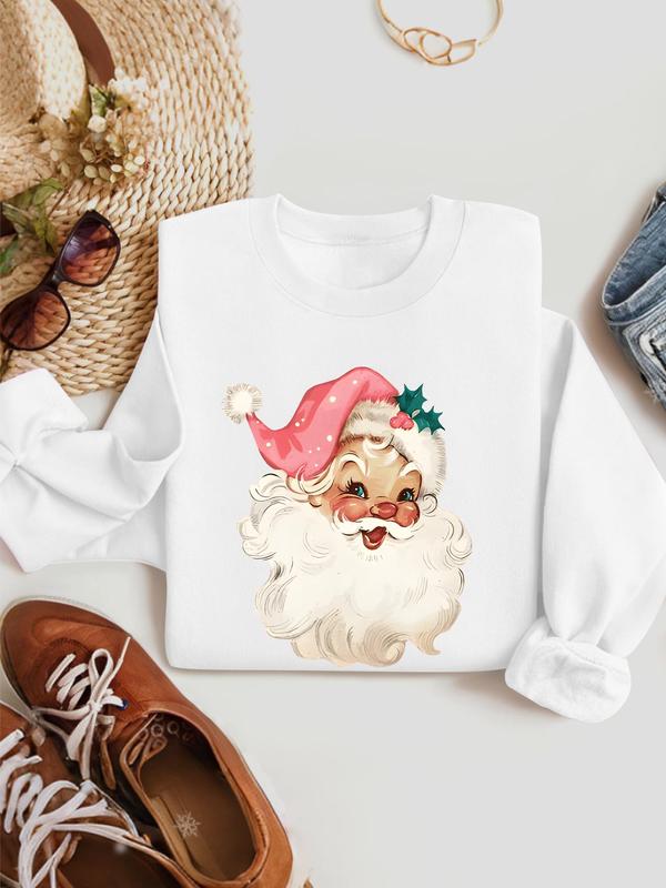 Women's Christmas Print Drop Shoulder Sweatshirt, Casual Long Sleeve Round Neck Pullover for Fall & Winter, Ladies Clothes for Daily Wear