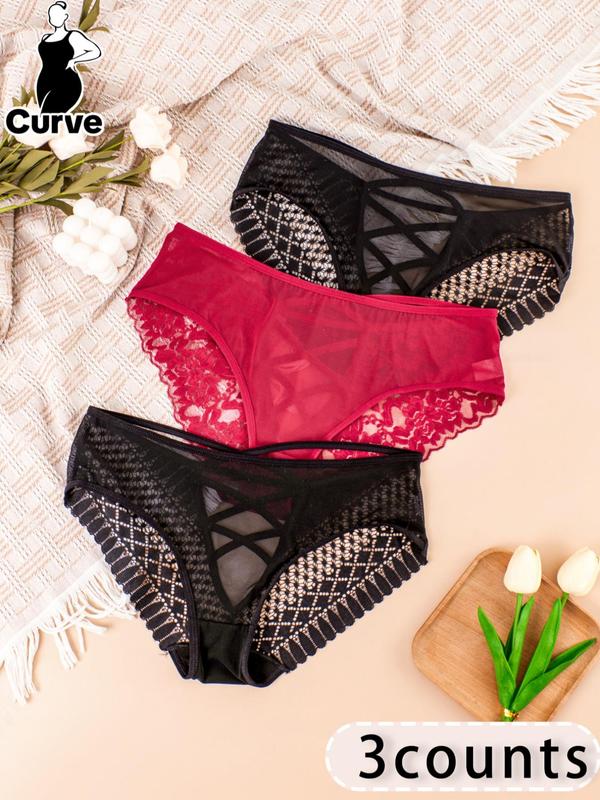  Floral Detail Contrast Mesh Lace Up Panty, Panties for Women, Solid Color Sheer Knicker for All Seasons, Comfy Breathable Underwear for Women, Sexy Womenswear, Women Nightwear